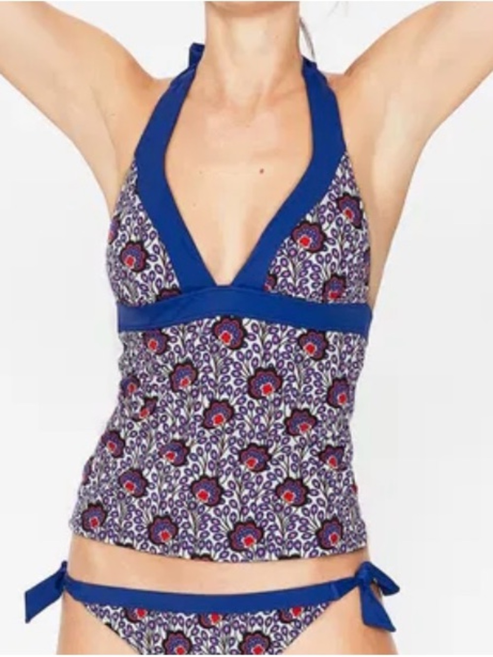 Boden Blue Formentera Floral Halter Tankini Swim Top
